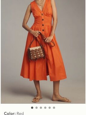 Hutch/Anthropologie Sleeveless Button-Front Midi Dress in Red/Orange